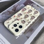 iPhone 14 Pro Max Liquid Silicone Pedestrians Pattern Phone Case - Beige